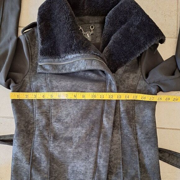 ARMANI EXCHANGE A/X Moto Jacket Black Faux Leather fur Fabric size M - Picture 5 of 5